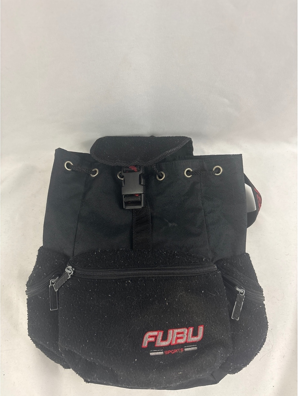 Vintage FUBU Black Sports Top Loader Backpack with Red Logo Straps